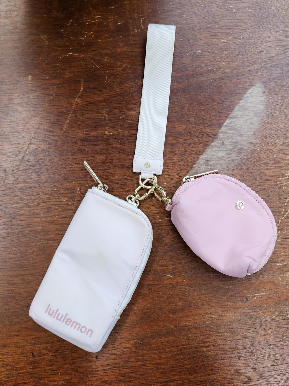 lululemon Dual Pouch Wristlet White Pink Pastel Card Coin Case Key Keychain